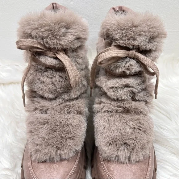 XOXO Odonna Taupe Lace Up Fur Buckle Ankle Booties 9.5 - Picture 4 of 12